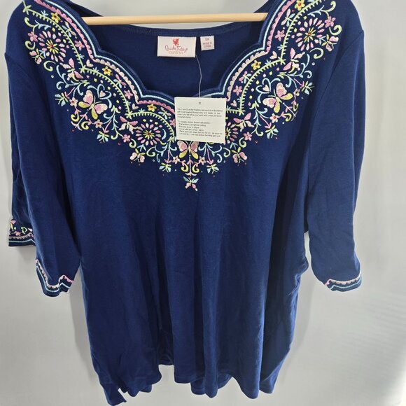Quacker Factory by Jeanne Bice Blue Embellished Beaded Short Sleeved Top Size 3x - Picture 1 of 15